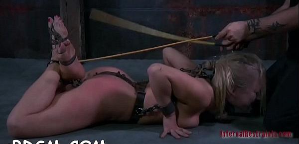  Hotty gets her neck restrained and knockers clamped